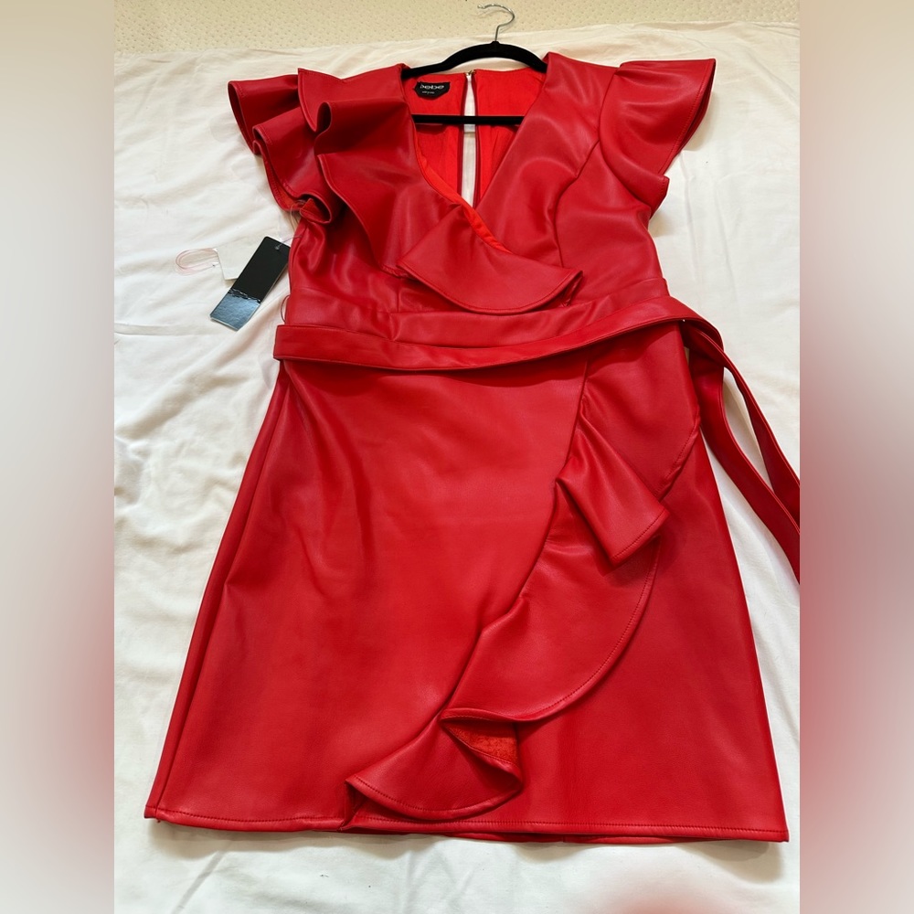 Red Bebe faux leather dress
